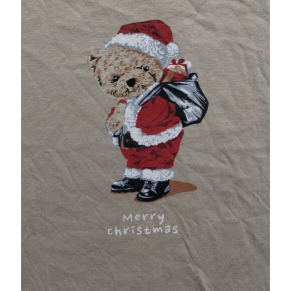 Denim & Flower Merry Christmas Santa Dressed Bear Long Sleeve Shirt Size S Beige - Picture 2 of 10